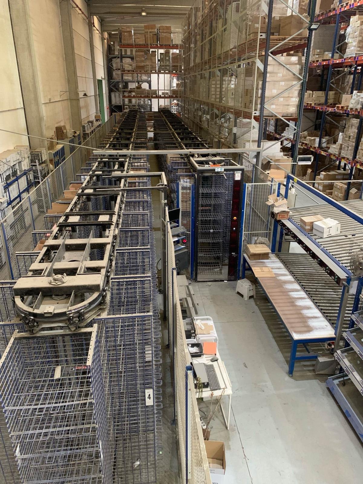 Carrusel horizontal automático para picking – Sistema de almacenamiento industrial doble (140 módulos)