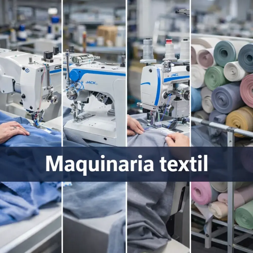Maquinaria textil industrial usada para confección, corte y acabado