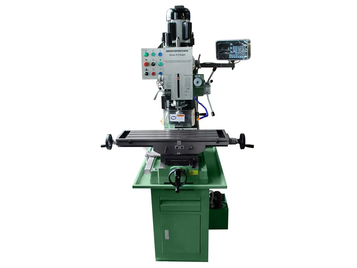 orion-4-5-super-dro-vista-frontal Fresadora Damatomacchine Orion 4.5 Super DRO DMFR005LD vista frontal con visualizador