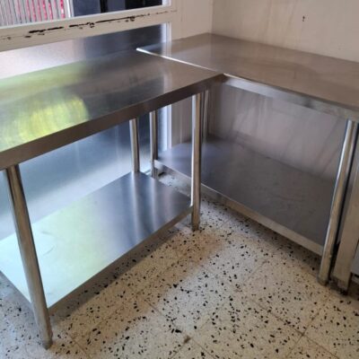 Mesa de cocina Cavatiny de acero inoxidable 100 x 85 x 60 cm, 140 Kg, con patas ajustables y gran superficie inferior (2 unidades)