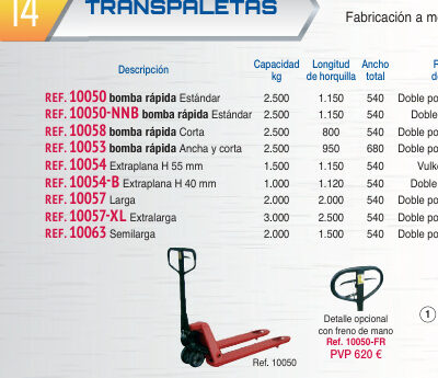 Transpaleta 1.150 x 540 mm ruedas nylon - Novodinámica Ref. 10050-NNB