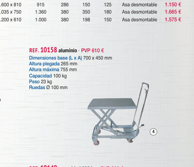 Mesa elevadora manual aluminio 100 kg - Novodinámica Ref. 10158