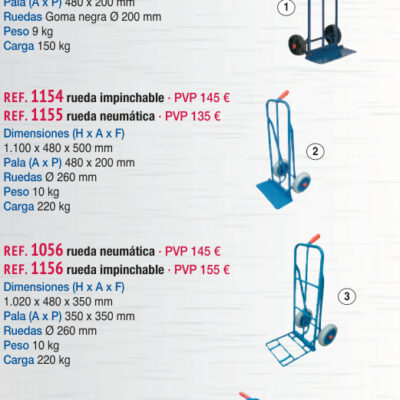 Carro reparto pala plegable 200 mm, rueda neumática - Novodinámica Ref. 1155