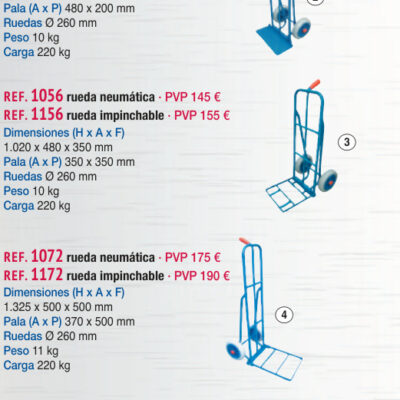 Carro reparto pala plegable 350 mm, rueda impinchable - Novodinámica Ref. 1156