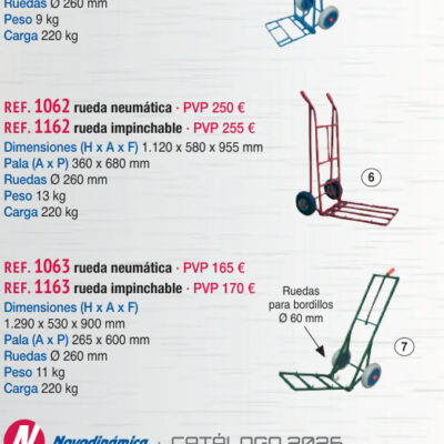 Carro reparto pala plegable 650 mm, rueda impinchable - Novodinámica Ref. 1162
