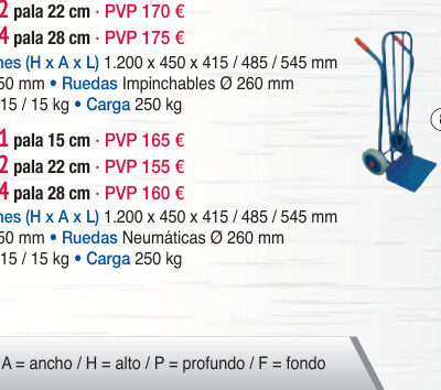Carro almacén pala fija 220 mm, rueda neumática - Novodinámica Ref. 2112