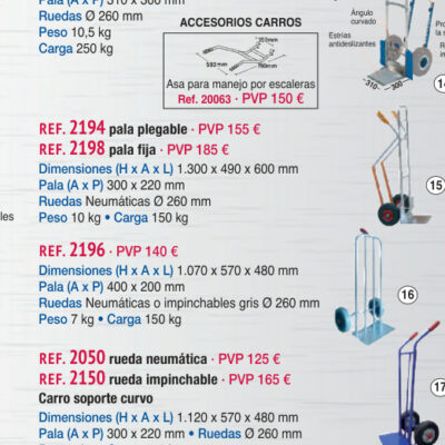 Carro aluminio pala plegable 280 mm, rueda neumatica - Novodinámica Ref. 2194