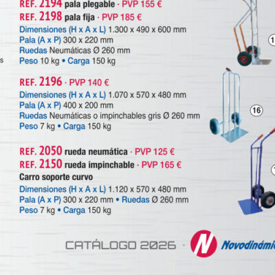 Carro aluminio 1 asa pala 250 mm, rueda neumatica - Novodinámica Ref. 2196