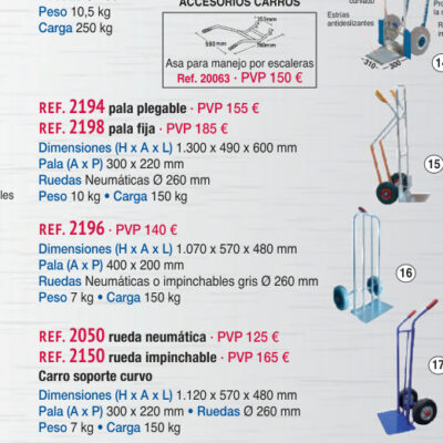 Carro aluminio pala fija 280 mm, rueda neumatica - Novodinámica Ref. 2198