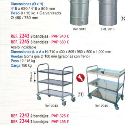 Carro 3 bandejas inox. 710 x 400 mm - Novodinámica Ref. 2243