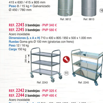 Carro 3 bandejas inox. 950 x 590 mm soldado - Novodinámica Ref. 2245