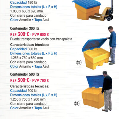 Contenedor con tapa y entrada uñas 300 lts - Novodinámica Ref. 300-C