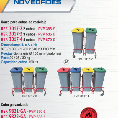 Carro reciclaje 3 cubos - Novodinámica Ref. 3017-3