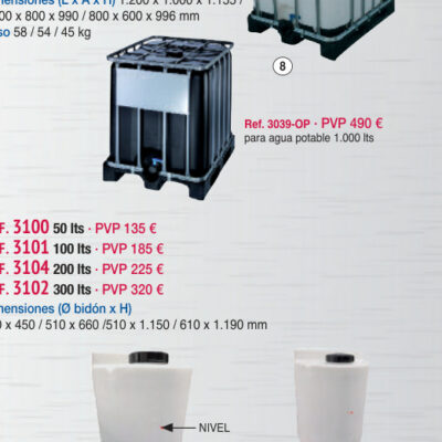 Depósito plástico 1.000 lts para agua potable - Novodinámica Ref. 3039-OP