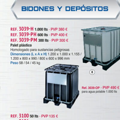 Depósito plástico 600 lts homol. Palet plástico - Novodinámica Ref. 3039-PH