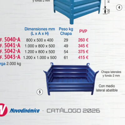 Cestón chapa 800 x 500 mm lateral abatible - Novodinámica Ref. 5040-A