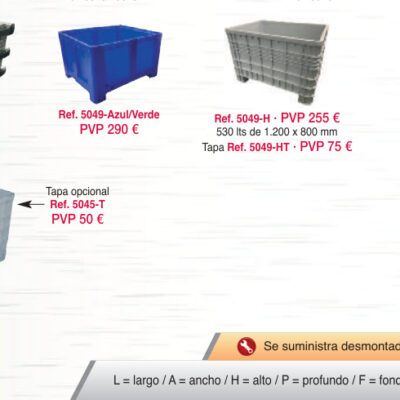 Contenedor plástico liso 1.200 x 800 mm - Novodinámica Ref. 5049-H