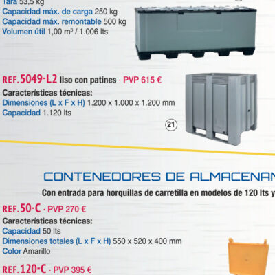 Contenedor plástico liso 1.200 x 1.000 mm, alto 1200 mm - Novodinámica Ref. 5049-L2