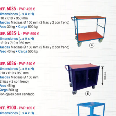 Mesa rodante 2 baldas 1.210 x 710 mm - Novodinámica Ref. 6085-L