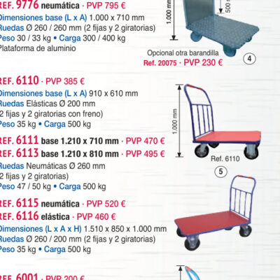 Plataforma 910 x 610 mm ruedas goma elástica - Novodinámica Ref. 6110