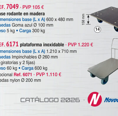 Plataforma inox. 1.210 x 710 mm impinchable - Novodinámica Ref. 6171