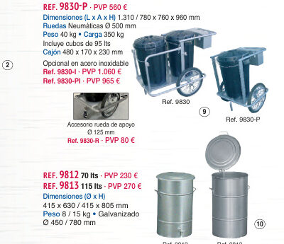 Carro barrendero inoxidable 2 cubos - Novodinámica Ref. 9830-I