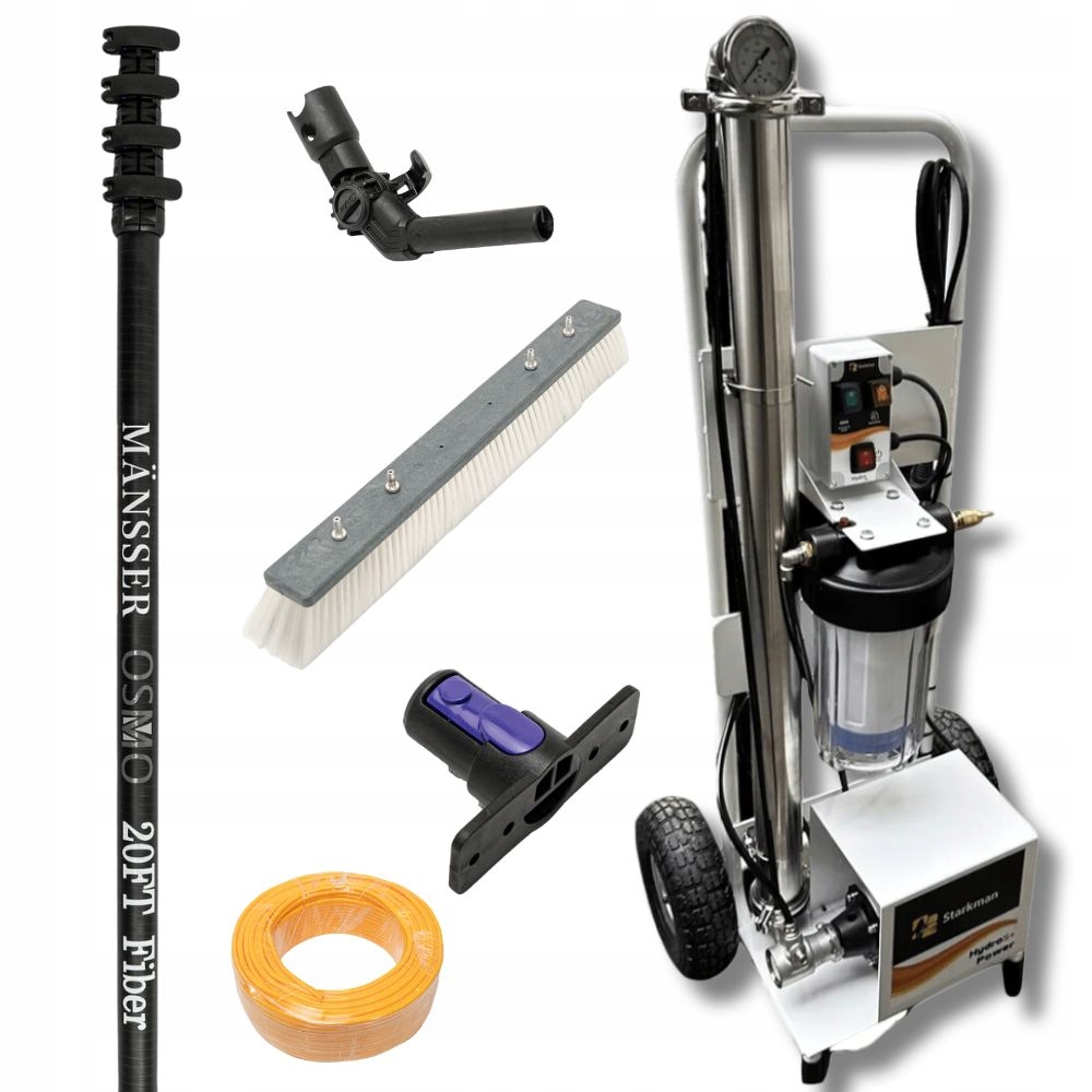 mansser-starkman-hydro-s-plus-accesorios MANSSER STARKMAN Hydro S+ con pértiga telescópica, cepillo y accesorios para solar y cristales