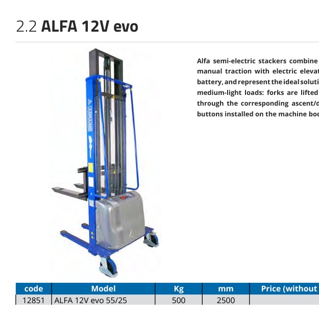 Apilador semieléctrico Armanni Alfa 12V evo