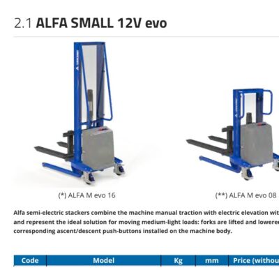 Apilador semieléctrico Armanni Alfa Small 12V evo
