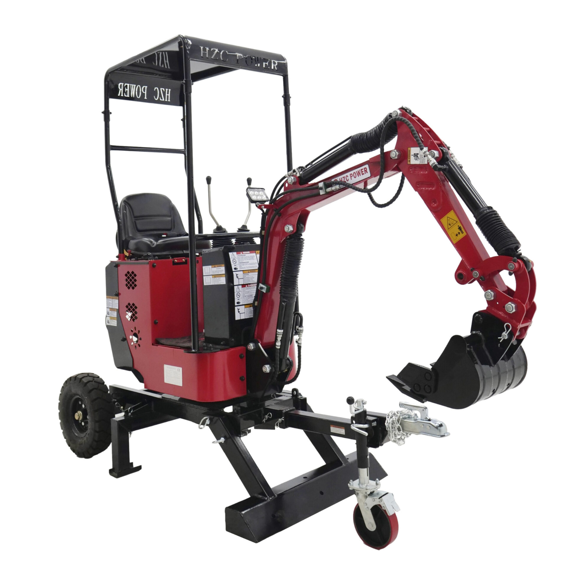 HZC Power BZR520K - vista frontal lateral Miniexcavadora HZC Power BZR520K - vista frontal lateral con cuchara y apoyos