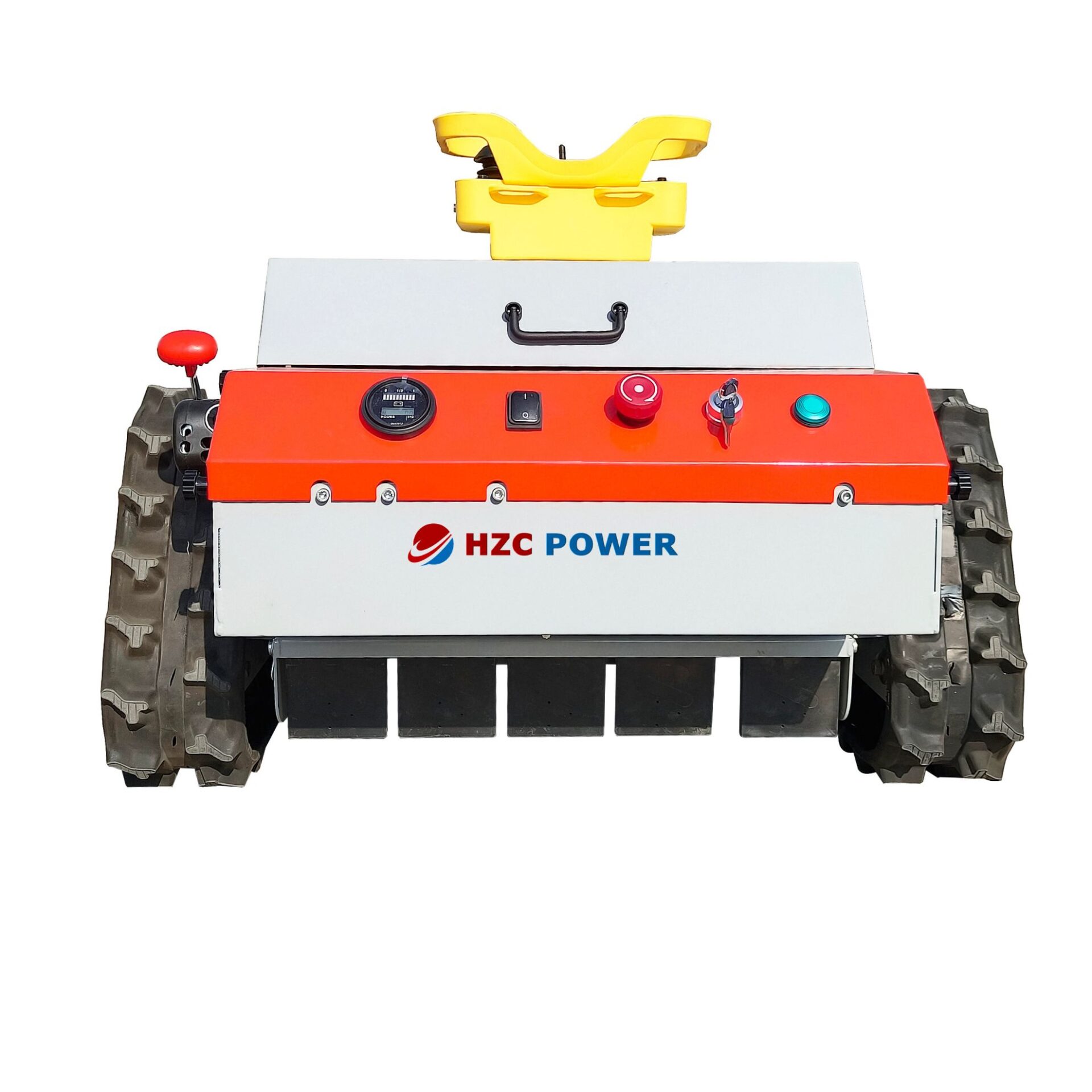 HZC Power FM54 - panel y vista trasera HZC Power FM54 - vista trasera con panel de control y tren de orugas