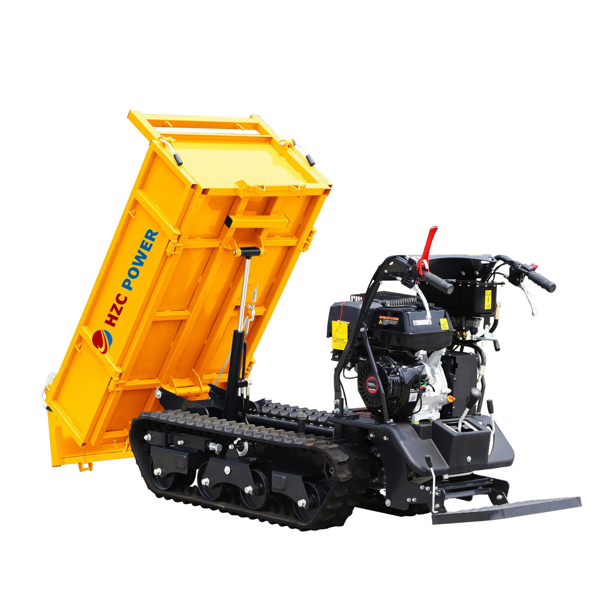 HZC Power MDK1000H - volquete elevado Minidumper HZC Power MDK1000H - vista lateral con caja plana elevada
