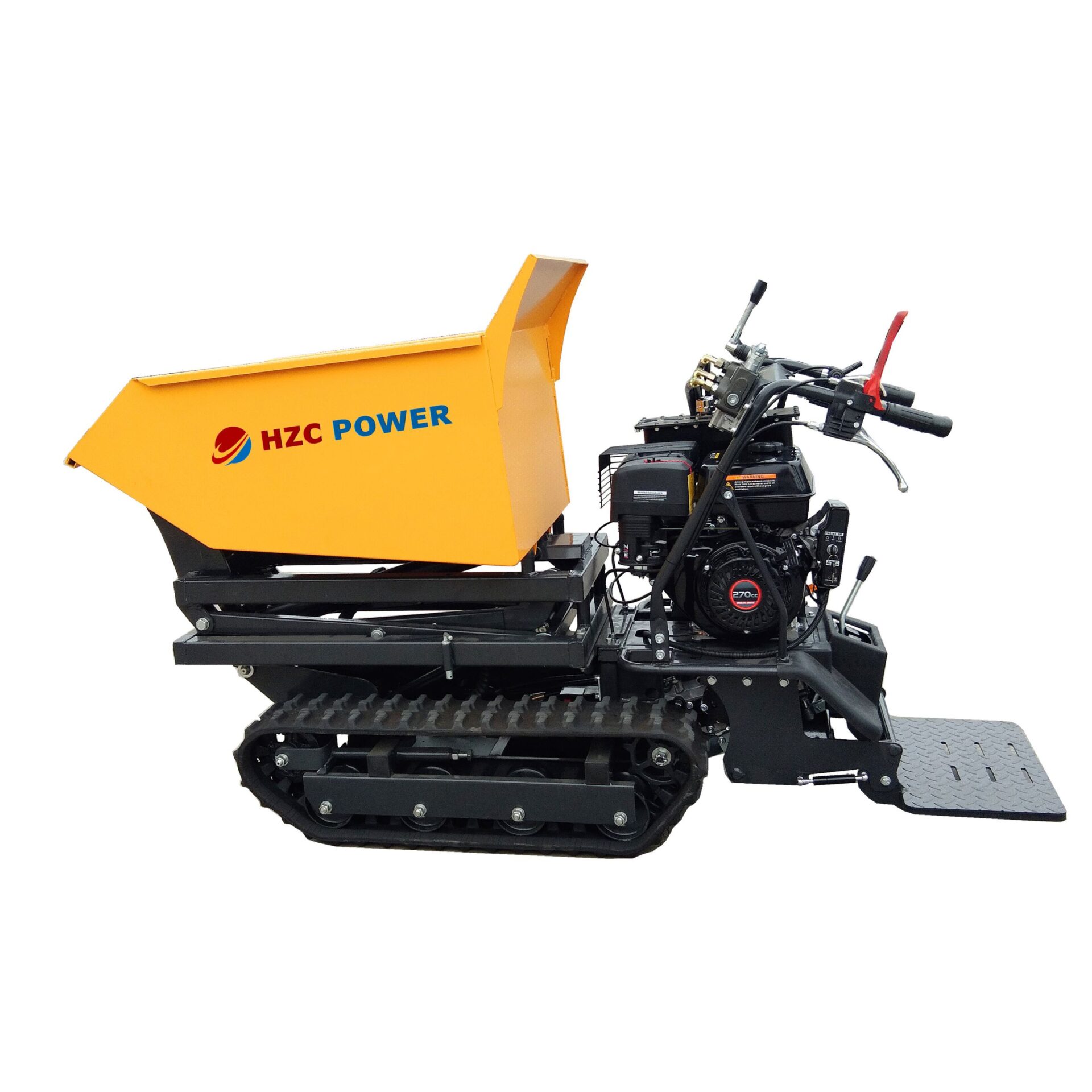 HZC Power MDK500HKSH - vista lateral HZC Power MDK500HKSH Minidumper – Seitenansicht mit Hochkippermulde