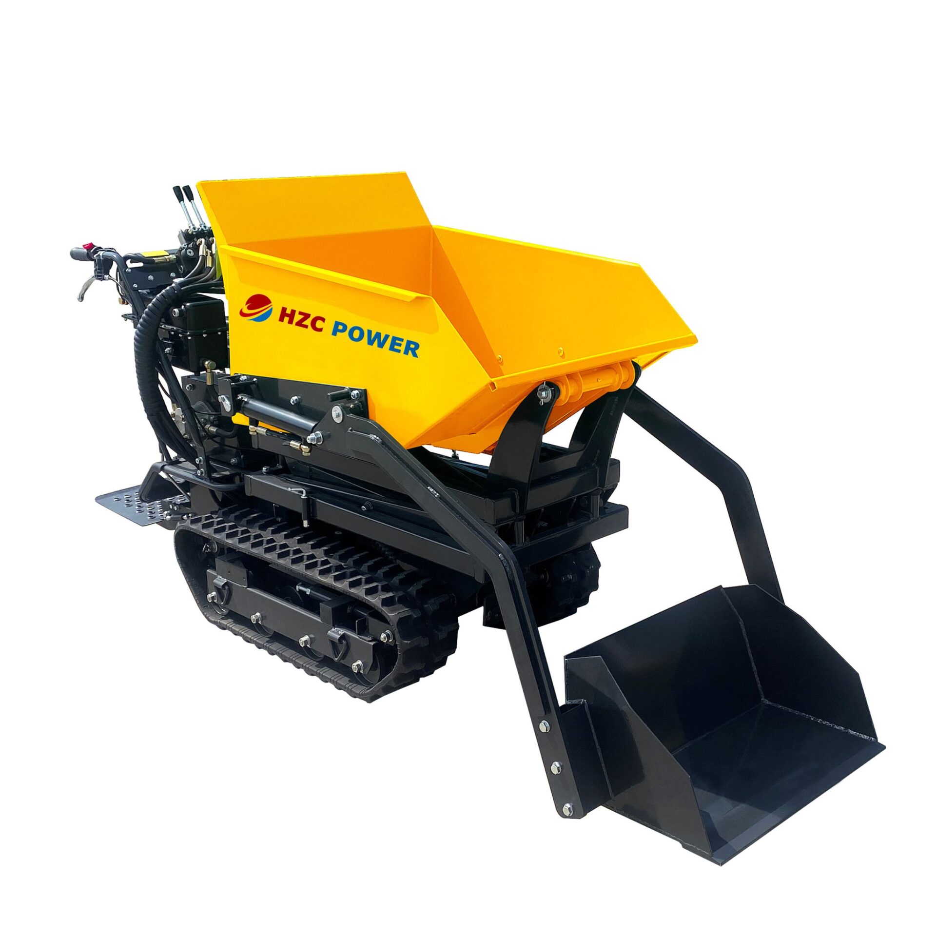 HZC Power MDK501HKSSH - pala autocargadora Minidumper HZC Power MDK501HKSSH - vista lateral con pala autocargadora hidráulica