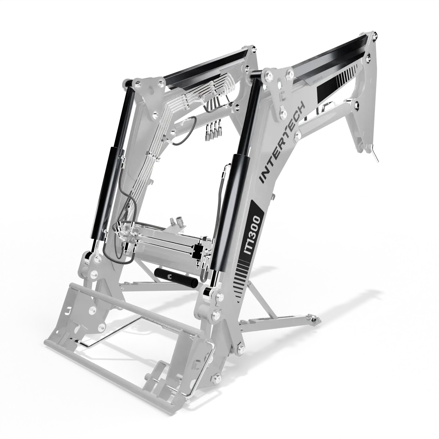 Cargador frontal INTERTECH IT 1300 para tractor, 1.300 kg y 3.650 mm de elevación