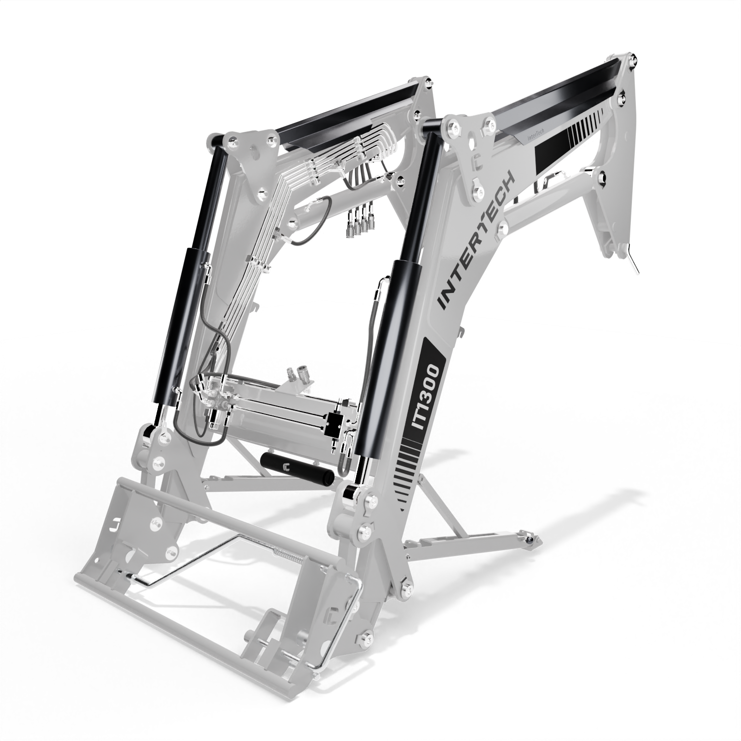 Cargador frontal INTERTECH IT 1300 para tractor, 1.300 kg y 3.650 mm de elevación