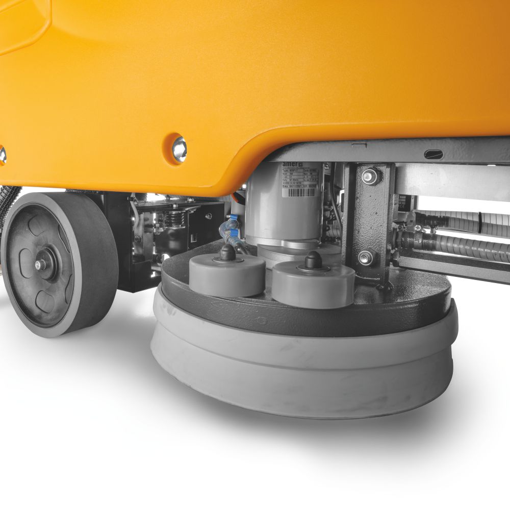 Detalle de cepillos del modelo OEM Coral 65 M II Vista de los dos cepillos de fregado del modelo Adiatek Coral 65 M II, referencia técnica para Floorpul