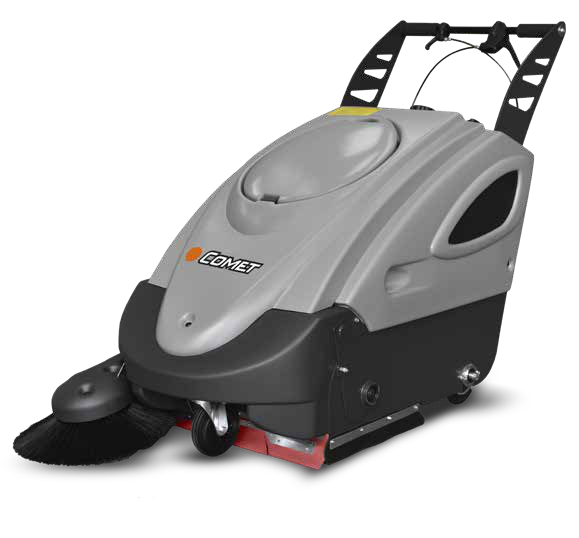 Fotografía oficial de la barredora Comet CSW 700 B COURT para pistas sintéticas de pádel y tenis. Máquina sin batería ni cargador.
