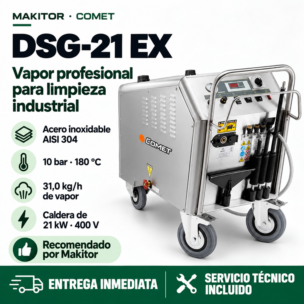 Comet DSG-21 EX · Ventajas y servicio Makitor Comet DSG-21 EX: ventajas del modelo, entrega inmediata y servicio técnico incluido en Makitor.