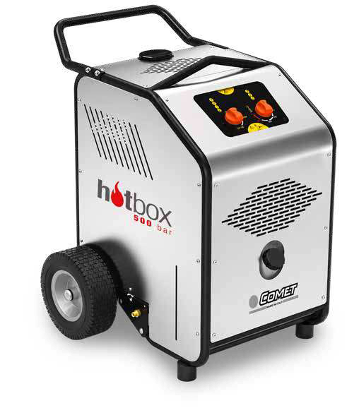 Generador de agua caliente Comet Hot Box de la serie 350/500; equipo de catálogo rotulado como 500 bar.