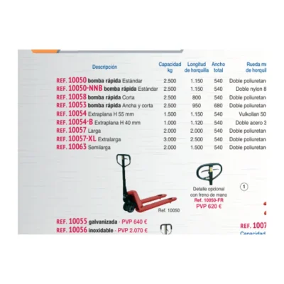 Transpaleta ancha y corta Novodinámica 10053 2.500 kg, 950 × 680 mm