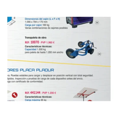 Transpaleta de obra Novodinámica 10070 | 1.500 kg, ruedas neumáticas