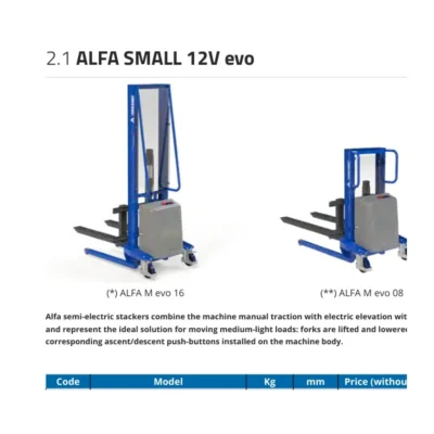 Apilador semieléctrico Armanni Alfa Small 105/16 | 1.000 kg y 1,6 m