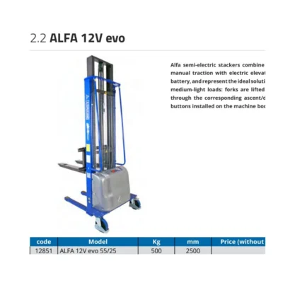 Apilador semieléctrico Armanni Alfa 55/25 | 500 kg y 2,5 m