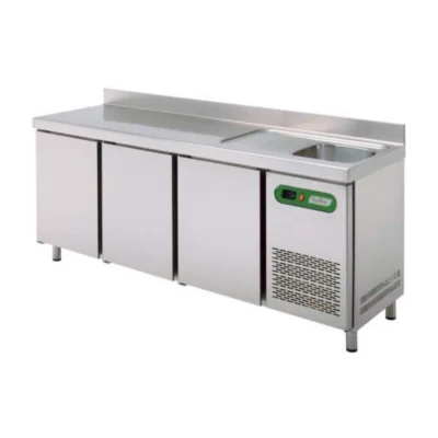 Mesa refrigerada con fregadero SMPSF-200 | 390 L, 3 puertas
